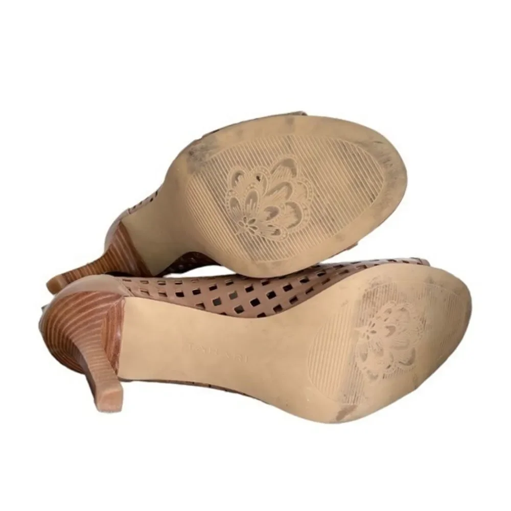 Tahari Chris Tan Leather Stiletto Peep-Toe Heel Booties size 10